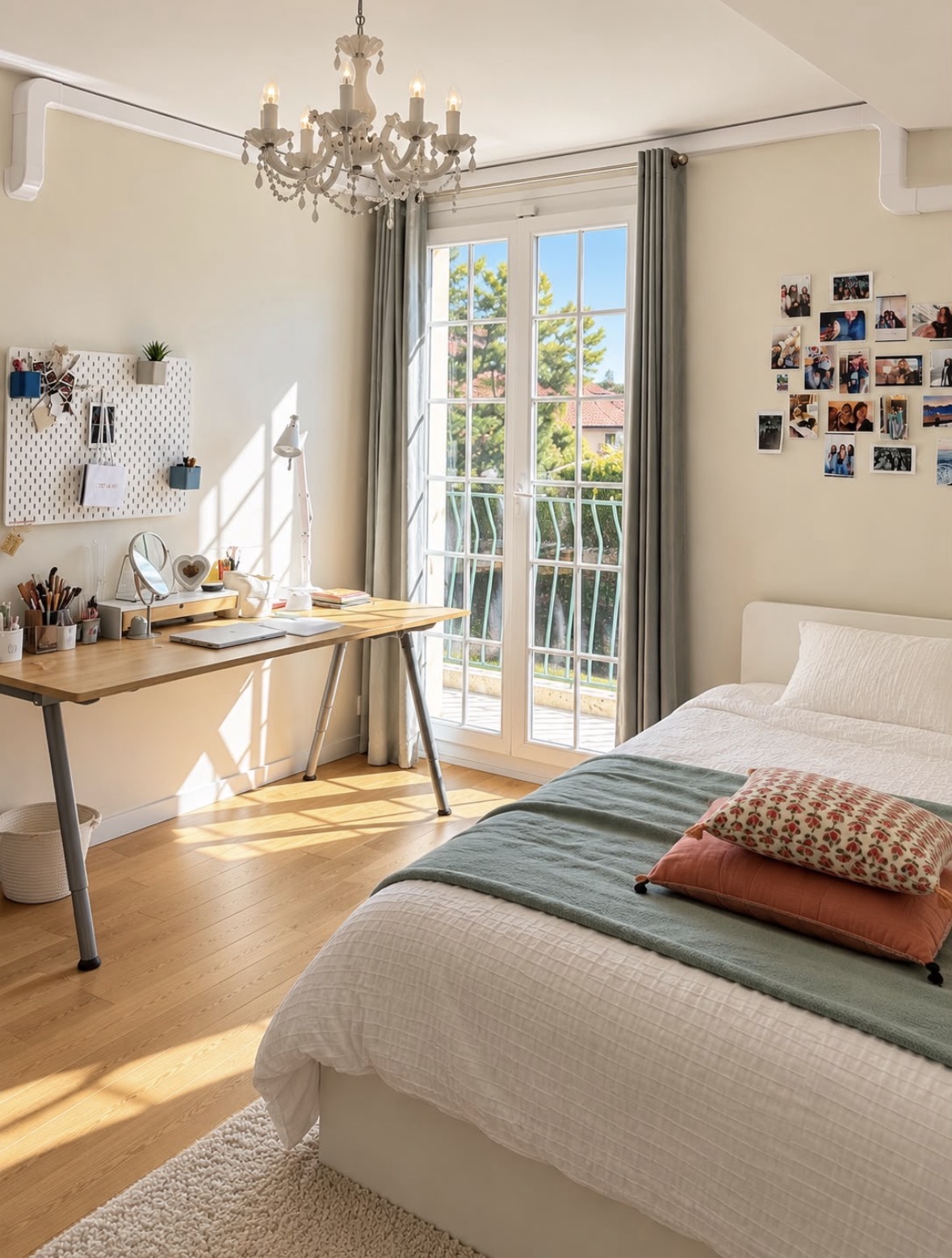 Goulottes blanches longeant le plafond d'une chambre d'enfant lumineuse