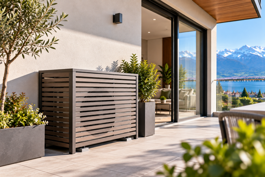 Climatisation avec cache pour unité extérieure : esthétique, voisinage et autorisations - Electro Climat